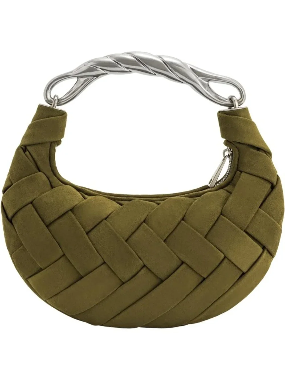 👜Women's Dark Olive Orla Woven Top Zipper Handle Bag Gold Twist Handle Purse